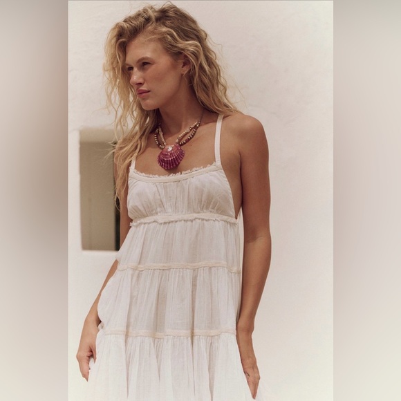 Free People White isla boho summe vacay Cottagecore Mini Dress - Picture 3 of 4